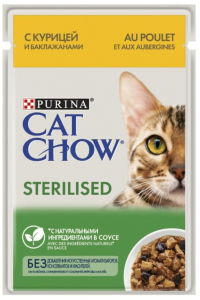 Cat Chow Sterilised с Курицей и Баклажанами в соусе